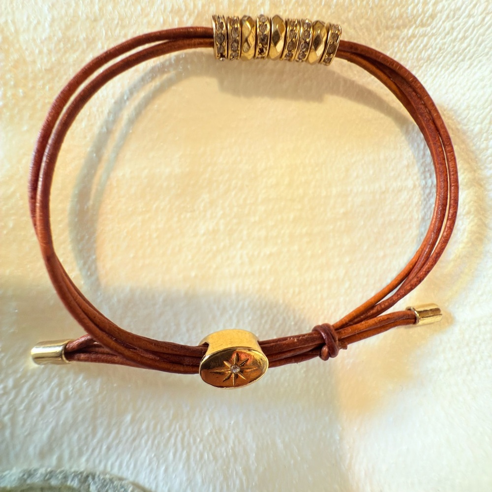 Fossil Gold and Brown Leather Bracelet